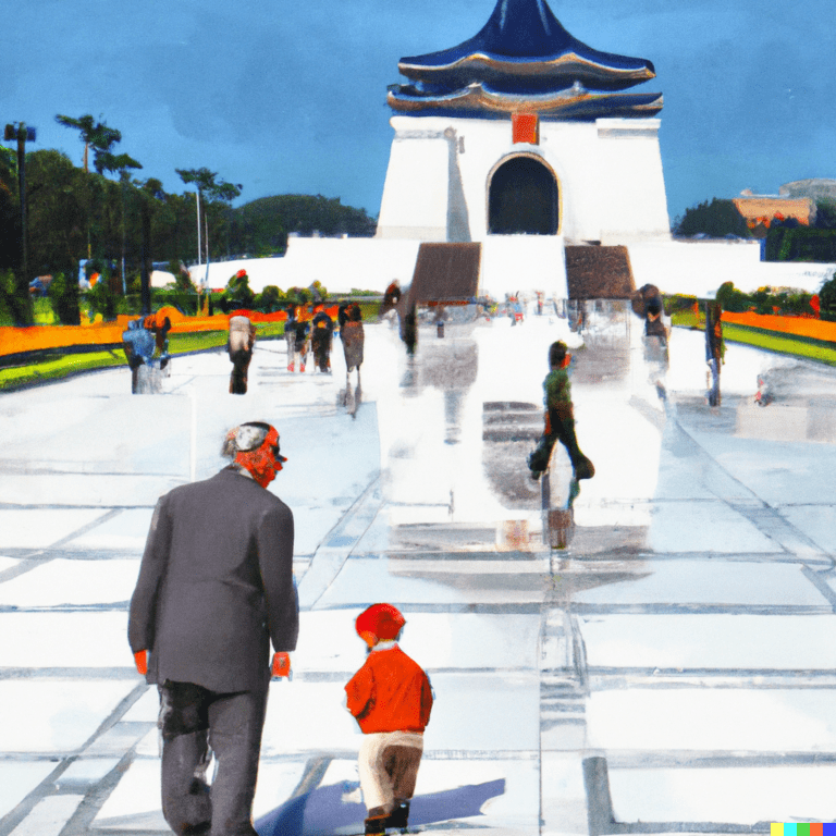 DALL·E 2 AI夢境畫作——祖孫初次相遇中正紀念堂油畫