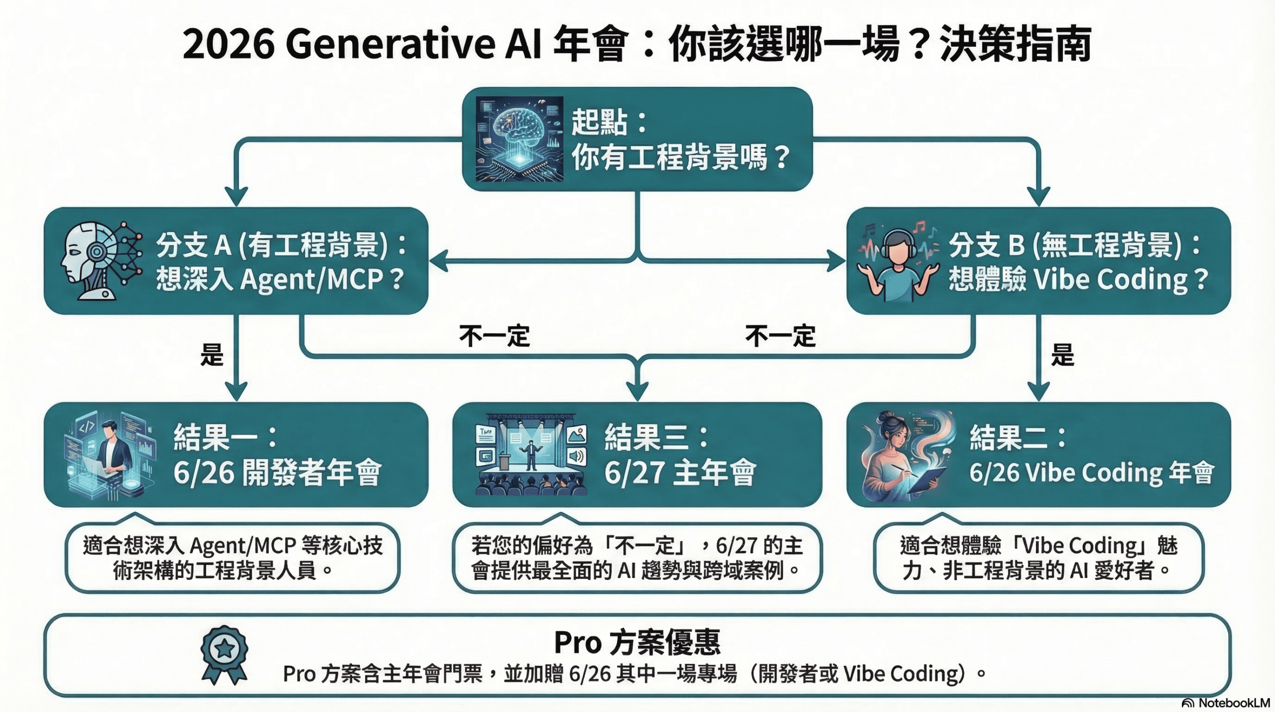 2026 Generative AI 年會決策樹:根據工程背景和興趣選擇主年會、Vibe Coding 年會或開發者年會