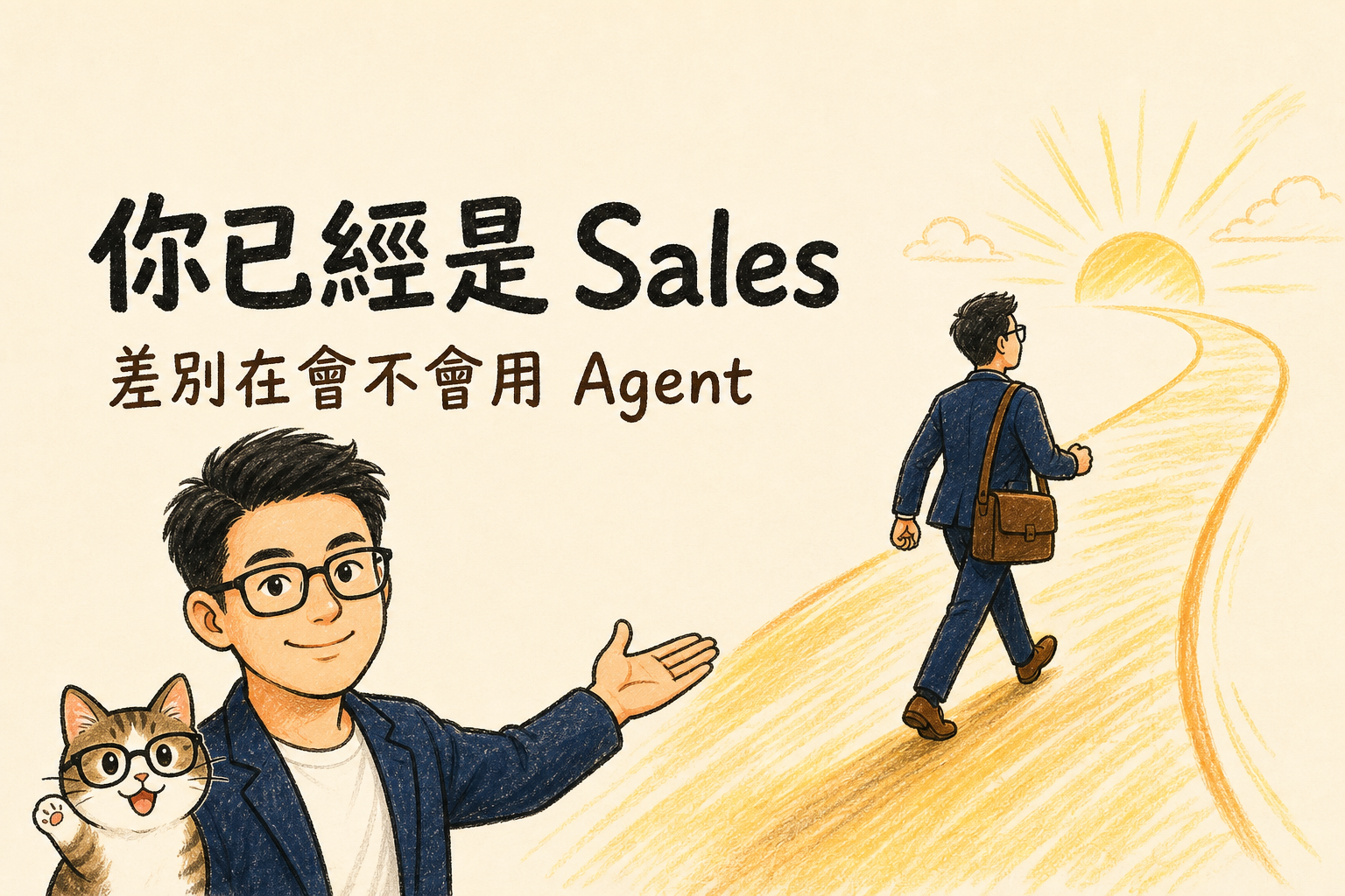 保經業務 AI 助理工作坊教學插畫：你已經是 Sales，差別在會不會用 Agent